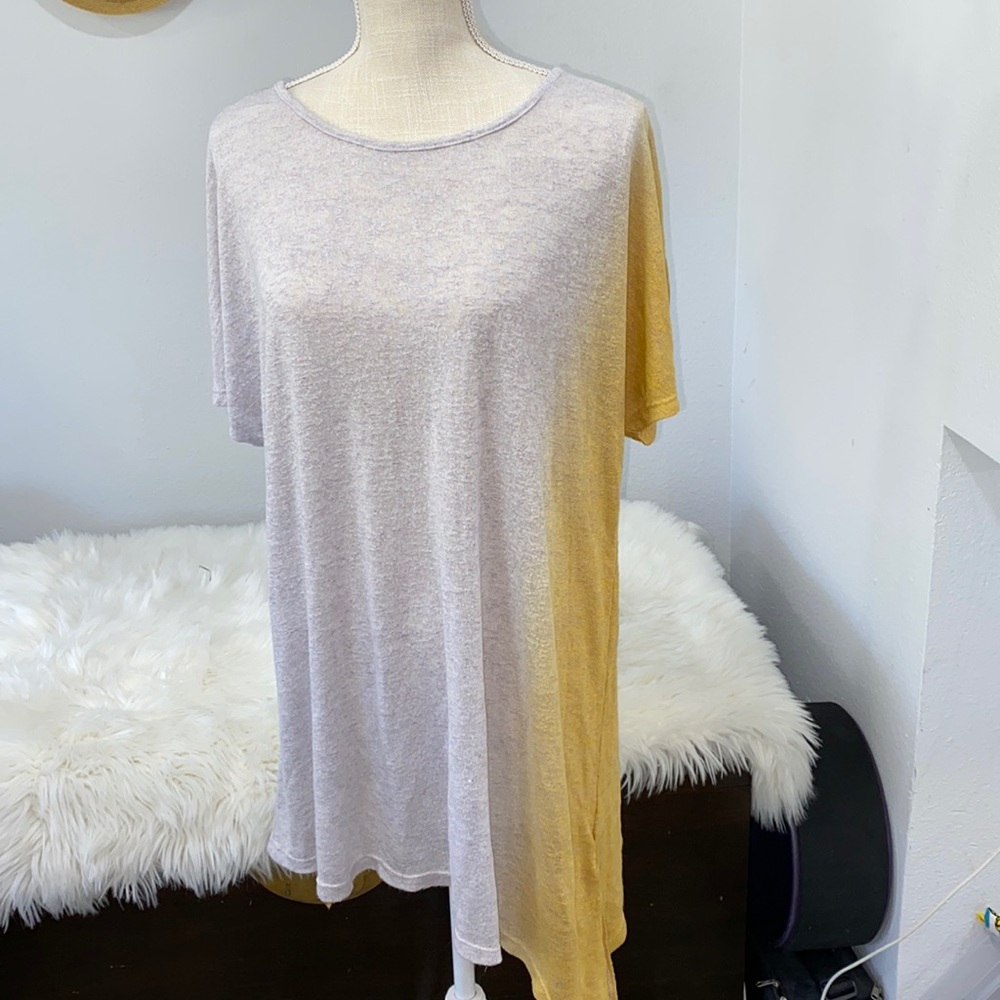 Yellow grey knit top